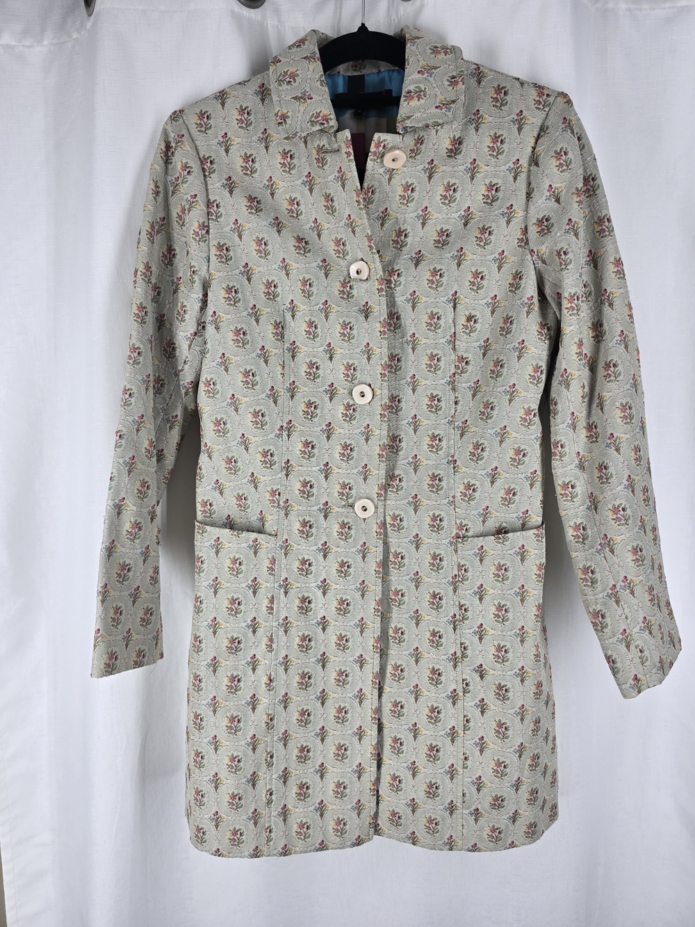 Dalia Cream Floral Button-Front Trench Coat